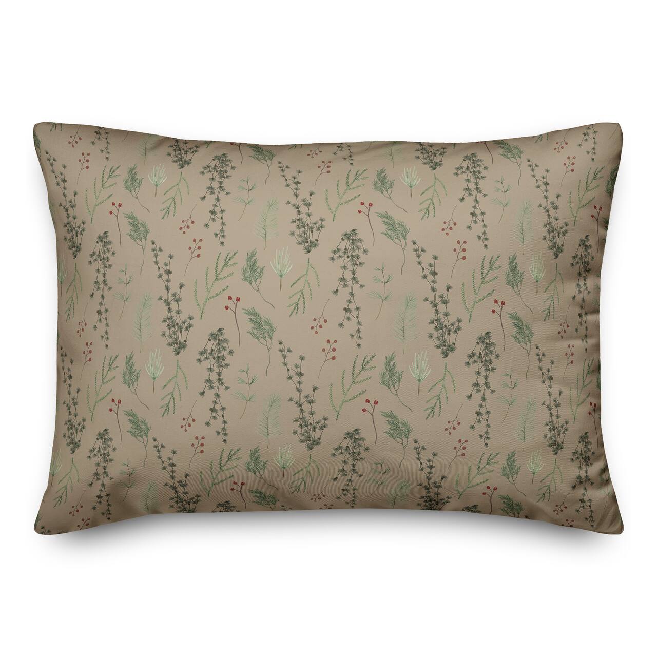 Pine Greenery on Brown Rectangle Throw Pillow